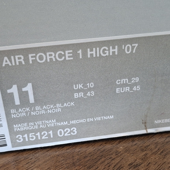 Nike Air Force 1 '07 Black/Black High-Top Sneakers Men's 11 NEW - Picture 7 of 11